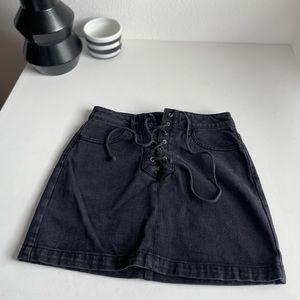 Black Denim Skirt with Tie-up Detail